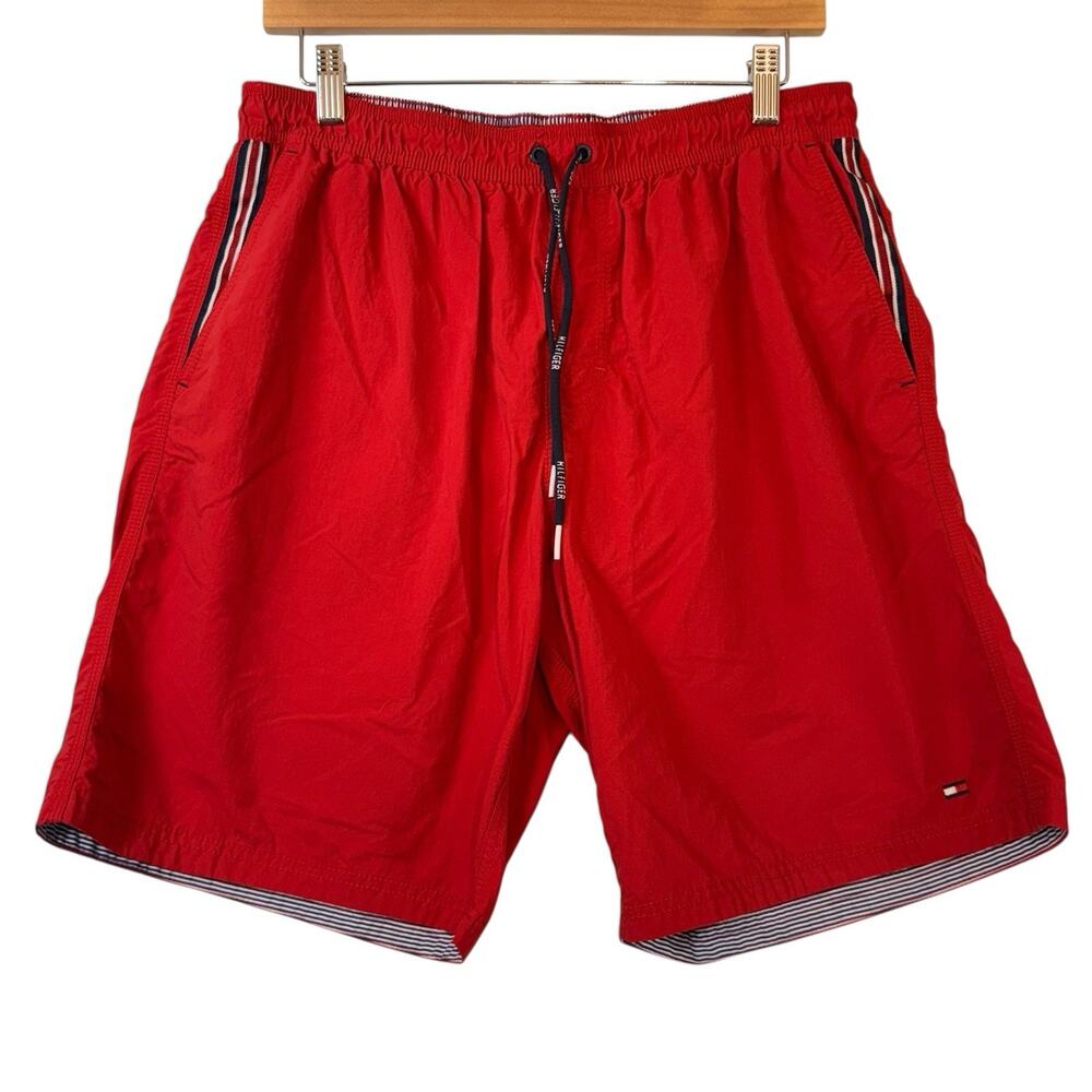 Tommy Hilfiger Swim Shorts Trunks RED Mens SIZE LARGE 8"Inseam USA Preppie Pool